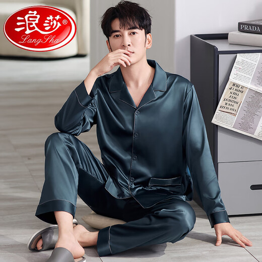 Langsha Men's Pyjamas Summer 2025 Nouveau ensemble de vêtements de maison décontractés en soie à manches longues et à manches longues peut être portée en dehors de 1098 # l [suggéré 100-135jin [Jin est égal à 0,5 kg]]]