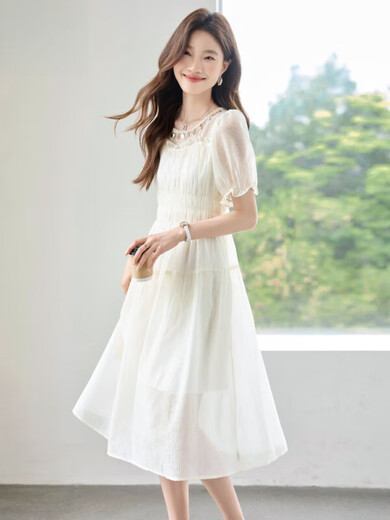 Nosskiss Luxus High-End-Marke Kleid für Frauen 2025 Sommer Neues kleines französisches Temperament sanft und schöner Rock Beige M.