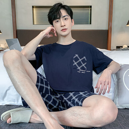 Sangqin Pajamas Men's Men's Summer mince short à manches courtes peut être porté à l'extérieur pour le jeu de vêtements pour la maison cool de taille plus décontractée 9928 # l [suggéré 100-120jin [Jin est égal à 0,5 kg]]]