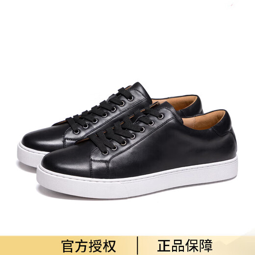 MNSMIN法国奢侈品男鞋高档四季款牛皮系带休闲小白鞋日常通勤板鞋时尚潮 黑色9225 38
