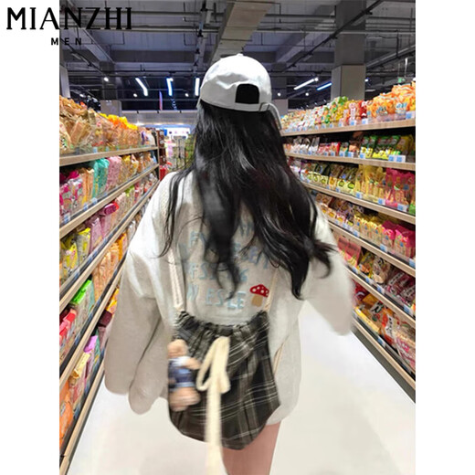 棉致美式复古字母开衫外套女春秋季2025新款宽松休闲上衣学院风卫衣 5389灰色【常规高品质40.5】 L 100-120斤