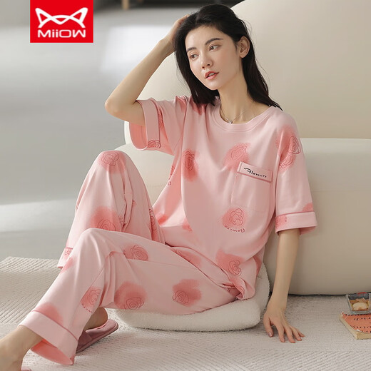 猫人 MIIOW睡衣女春夏季短袖长裤纯棉韩版学生夏天可外穿纯棉家居服套装 YZT9717 棉短长 M （80-斤）