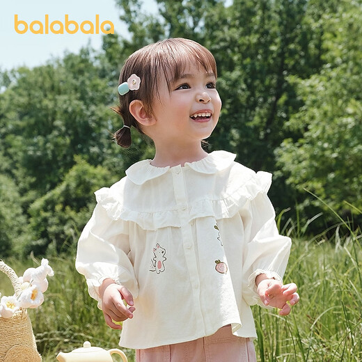 Balabala children's clothing baby long-sleeved shirt pure cotton printed top girls autumn clothing 2025 new sweet fashion off-white 10302 100