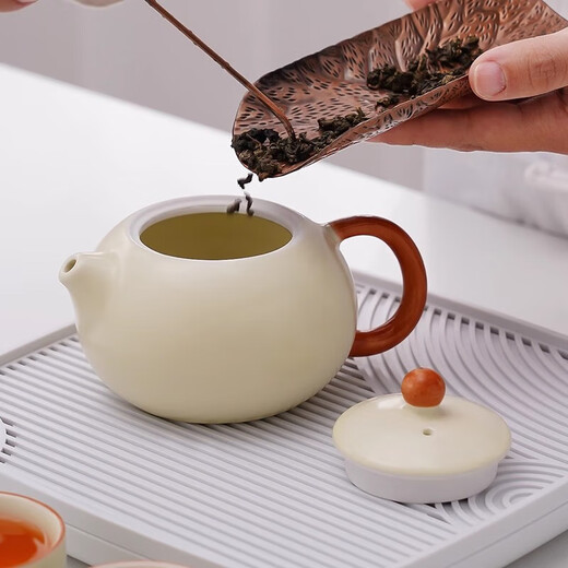 2025 New Complete Set of Ru Kiln Kung Fu Tea Sets Home Tea Maker Tea Cup with Tea Tray Teacher's Day Gift Ru Kiln Teapot Style 8-piece Set Tea Tray 21x21cm