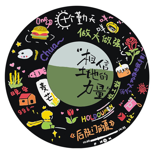 十个勤天手绘涂鸦黑胶唱片diy数字油画摆件装饰画解压手作送礼物 RS16778 直径20cm加厚实木内框