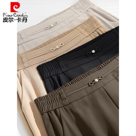 Pier Cardin elastic high waist loose trousers middle-aged women's straight-leg women's pants spring and summer new narrow version wide-leg pants casual pants apricot color (9221) 3XL 31 (waist 2 feet 4)