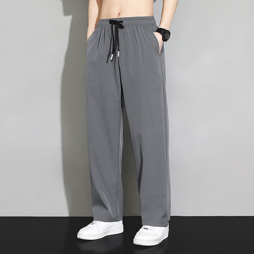 Pantalones casuales de seda de hielo fresco y deportivo para hombres en verano pareja suelta Drapeping informal transpirable pantalones de secado rápido ck-03 negro recto 3xl [155-170jin [Jin iguala 0.5 kg]]]