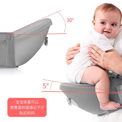 爱蓓优腰凳婴儿轻便四季坐凳宝宝背带多功能前后两用抱抱托外出抱娃神器 雾霾灰-透气款不卡脖