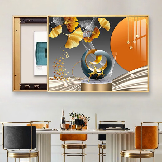 Boîte de distribution Aoyou, boîte à compteur électrique peinture de décoration 2024 Nouvelle sensation de luxe légère, sans coup de poing, boîte de couvercle de boîte de compteur électrique suspendu la peinture DBH3889 Green Leaves 50 * 40cm peut couvrir la porcelaine cristalline à moins de 40 * 30cm