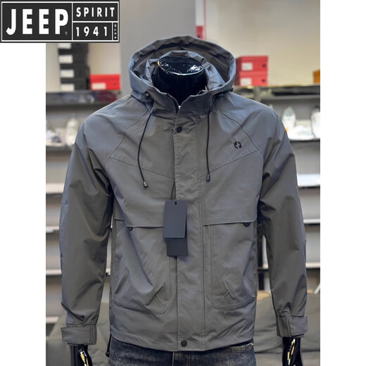 JEEP SPIRIT Jeep Autumn Hooded Jacket Men's Spring and Autumn Gray Slim Fashion Brand Youth Charge Casual New Outdoor Black M Suitable for 120-140 Jin Jin equals 0.5 kg