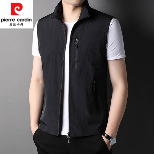 皮尔卡丹（pierre cardin）春夏季薄款立领钓鱼马甲男工装背心户外休闲男装潮流无袖坎肩外套 卡其色 夹克背心686 XL