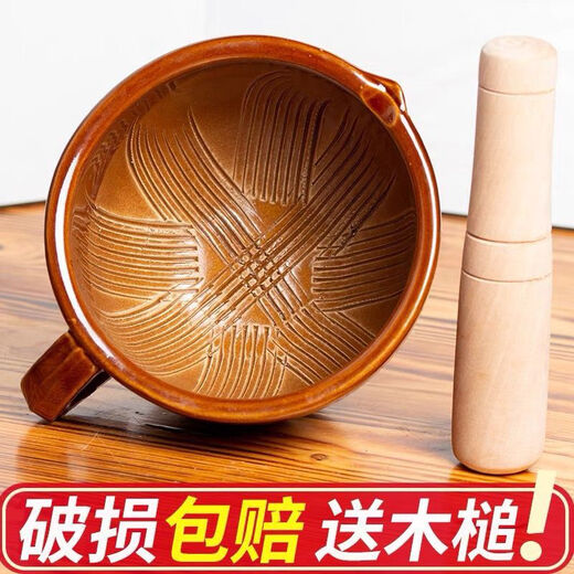 Meikejie old-fashioned pepper pounding bowl pounding pepper preserved eggs household ceramic pounding bowl tool mashing garlic masher garlic paste garlic mortar upgraded and thickened 1100ml large radium body comes with a mallet 1 piece shipping damage
