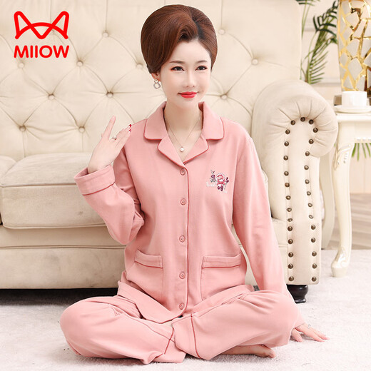 
Cat Man (MiiOW) Ladies Mother Pajamas Spring and Autumn 50 to 60 years old Pure Cotton Comfortable Long Sleeve Trousers Set Home Suit Winter 9742 Comfortable Pure Cotton Picture Color M 80-100Jin [Jin equals 0.5 kg]