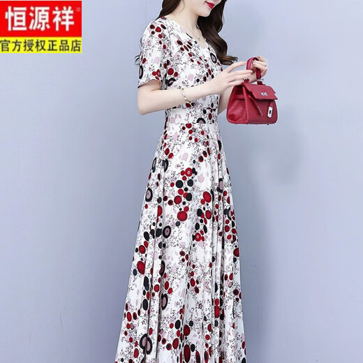 
Hengyuanxiang middle-aged mother M mom summer temperament chiffon dress 2025 new women's summer fashionable light luxury skirt 9731 red flower M (86-96Jin[Jin equals 0.5 kg])