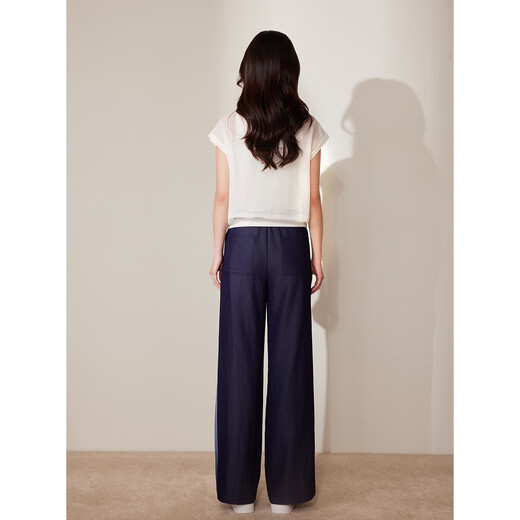 粉蓝衣橱2025夏装新款时尚休闲活力撞色拼接牛仔裤女【暮色洇蓝】 牛仔蓝 XL