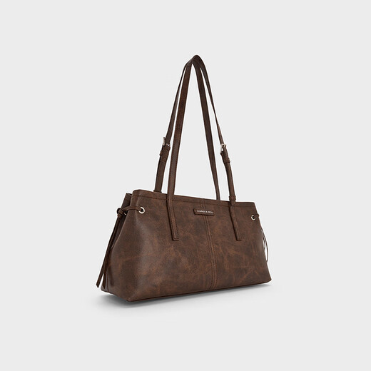 Charles/Keith25 Herbst Neues Produkt Retro Öl Wachs Lederseil Knoten Eins Schulter-Achselhöhlen-Tasche CK2-20782673 Destgiertes Kaffee Brown M.