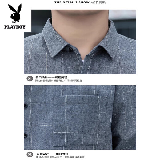 Playboy (Playboy) American Plaid Shirt Jacke für Männer 2025 Frühling, Sommer- und Herbst Trendy Longärmeler Männer Jugend losen lässiges vielseitiges Top K12107 Navy Blue 2xl