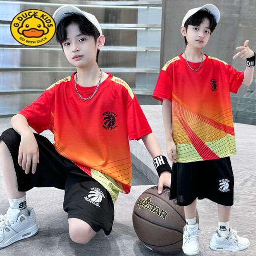 G.Duckkids Little Yellow Duck Boy Summer Ropa de seda de seda Jersey Sportswear Juego de ropa deportiva mediana y grande Verano Summer de manga corta Uniforme de bola de secado rápido Gray-9922 Modelos de 120 cm