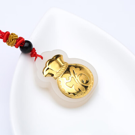 KZD Old Phoenix pure gold blessing bag pendant gold inlaid jade jade hand-woven red rope small money bag pendant necklace inlaid hanging jade big blessing bag + rope