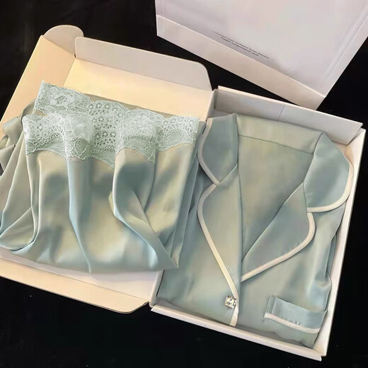 浪莎（langsha）2025新款睡衣女夏季冰丝短袖长裤薄款感家居服可外穿 9214# L 建议100-115斤