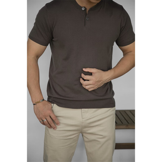 Blankproject international light luxury workwear American retro long-staple cotton Henry collar sweater short-sleeved pure cotton breathable top for men wild green M