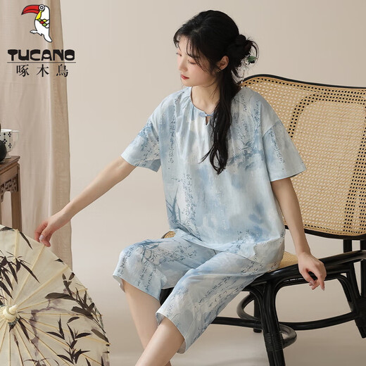 Tucano; Pajamá de pijama de manga corta de estilo carpintero de estilo carpintería para el estilo de algodón de algodón para el algodón de algodón de algodón para mujeres para el estilo delgado de verano se pueden usar fuera de LZZE9901 L (recomendado 95-115Jin [Jin equivale a 0.5 kg])