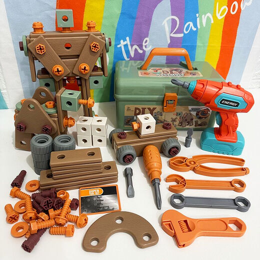 儿童工具箱拆卸玩具套装组拼台仿真修理维修电钻电动拧螺丝刀男孩 9905百变套装无电钻PCS80