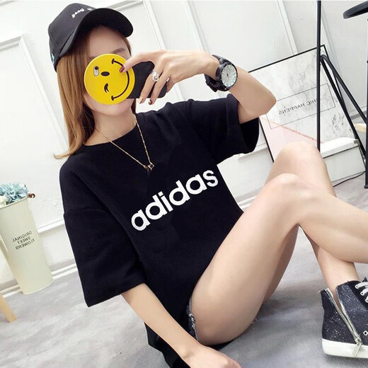 
Adidas women's short-sleeved top summer sportswear running half-sleeved breathable cotton round neck T-shirt G FM6174/white/fashion print XS