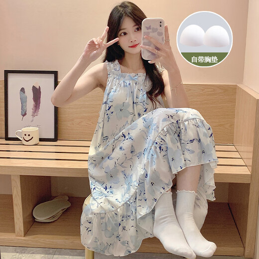 Yalu Brust Pad Nachthemd für Frauen im Sommer 2025 neuer Hosenträger Pyjamas Thin High-End- und ärmelloses kühles Zuhause JDX_3889Q# Weste Rock Liebes Herz (mit fester Brust xl xl