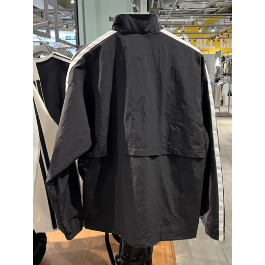 
Adidas jacket men's 2025 spring new fitness training sportswear stand collar windproof casual woven jacket top KC3892 black/white L