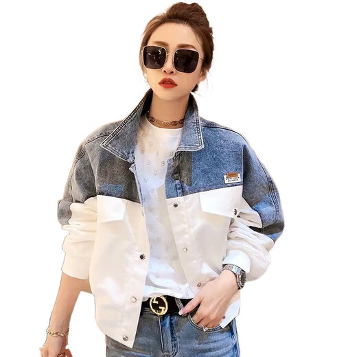 GTYUWVG抖音牛仔外套女春秋新款拼接绣花撞色牛仔衣服女装夹克潮 9926#图片款【蓝色】 S 【建议80--100斤】