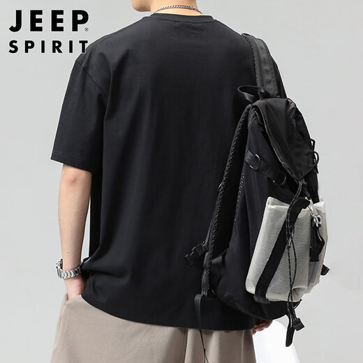 JEEP SPIRIT吉普重磅短袖T恤男夏季纯棉五分袖宽松大码可定制上衣男 黑色 XL