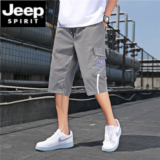 
JEEP SPIRIT cropped pants men's summer thin loose casual shorts men's sports workwear mid-trousers Korean style trendy student pants 9227 gray XL