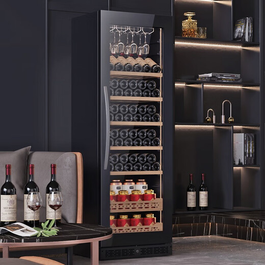 BAIKAILUN wine cabinet constant temperature wine cabinet embedded dual temperature frost-free wine preservation cabinet home living room display tea beverage liquor wine refrigerator dual temperature zone | hanging cup display red wine | 48 bottles LOW-E anti-fog door