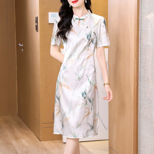 OLJ高档品牌真丝连衣裙女2025年夏季新款国风减龄印花显瘦桑蚕丝裙子 图片色 L