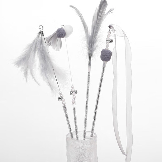 Funny Cat Stick Cat Toy Bell Feather Self-Entertainment to Relieve Boredom and Bite-resistant Long Rod Fairy Funny Cat Rod Pet Supplies Cute 4 Pieces (Colors and Styles Randomly Do Not Repeat)