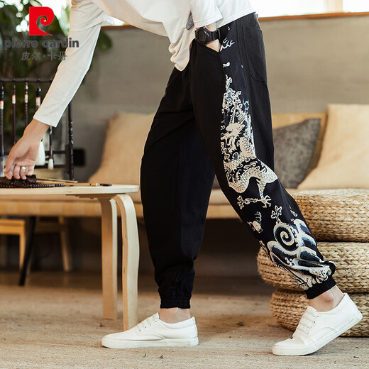 Pierre cardin spring and summer linen casual trousers Chinese style men's pants fat large size men's loose cotton linen harem lantern 983 white M Recommended 100-120 Jin [Jin equals 0.5 kg]