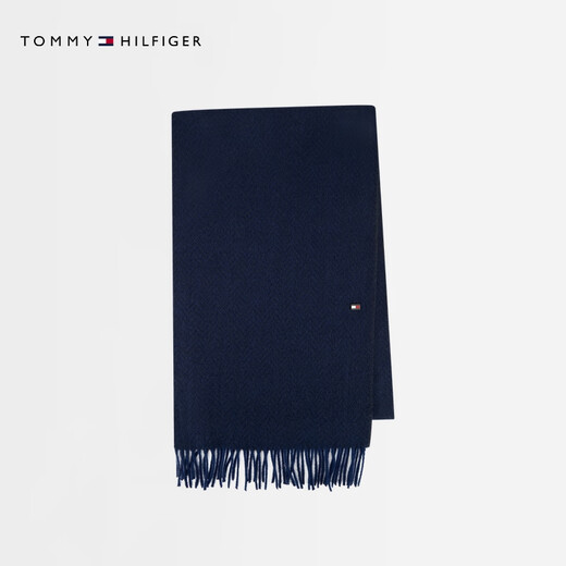 Tommy Hilfiger25 Neuer Herbst- und Winter Herringgräber Soft Pure Woll Metal Kleines Etikett Retro Quastenschal 13593 Marineblau DW6 Single Größe