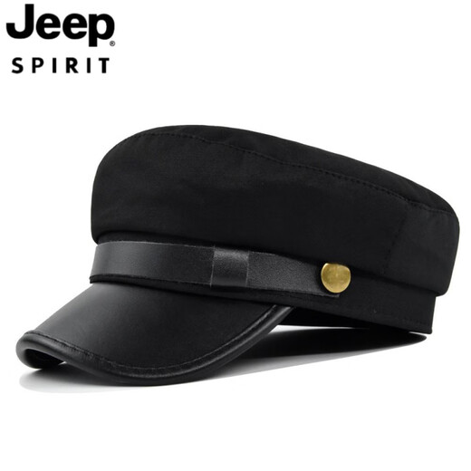 JEEP SPIRIT hat men's autumn and winter beret autumn and winter metal buckle octagonal hat octagonal hat woolen hat flat hat Republic of China trendy style BE123-1 black M (56-58cm)