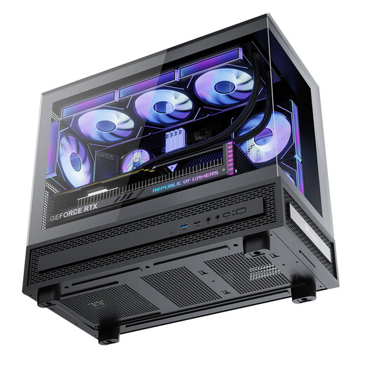 Thermaltake（Tt）钢影透S-M 海景房机箱 电脑主机 黑色（M-ATX主板/支持360水冷/9风扇位）