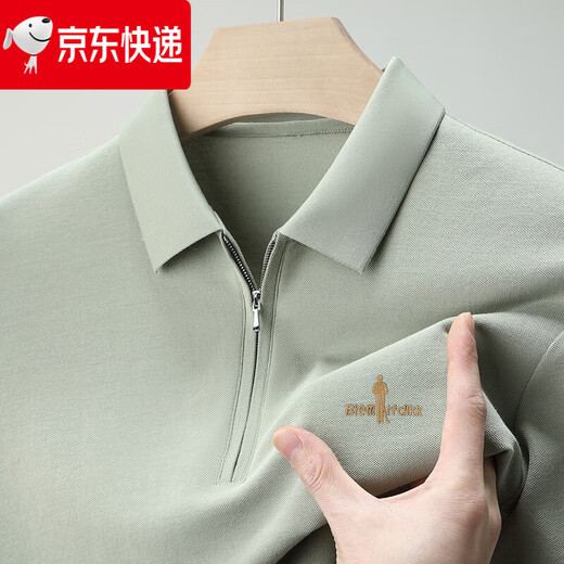 比音勒芬短袖t恤男2025新款高端品牌纯棉翻领休闲半拉链百搭男装 杏色 M 165 【100-115斤】