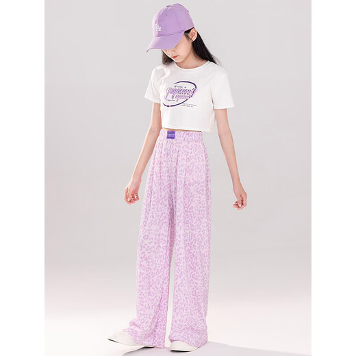 Yoyo One (Yoyo One) Pantalones de verano de niñas Pantalones delgados de pierna ancha 2025 Niños nuevos niñas grandes niños grandes Summer Summer Seda Mosquito Mosquito Summer 15122 Rosa Purple 170 170cm