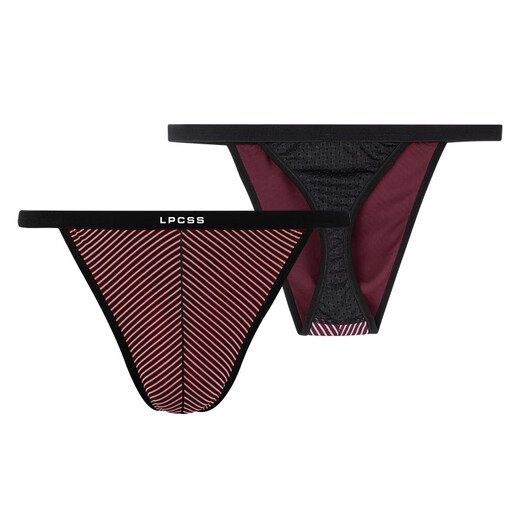 LPCSS brand men's striped thong modal sexy underwear fashionable back spelled ice silk burgundy + wine red XL 120-140Jin Jin equals 0.5 kg