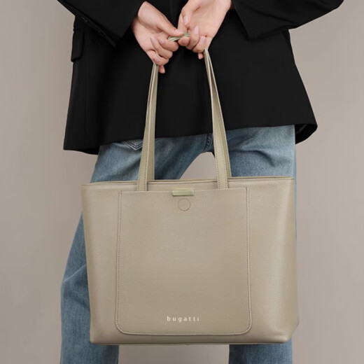 Bugatti light luxury brand tote bag commuting women's bag cowhide large capacity 14-inch computer shoulder bag official flagship genuine apricot color