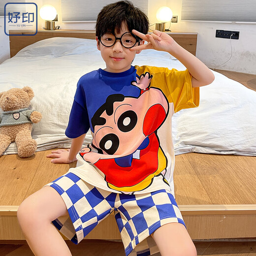 Yuyin Boy Pajamas Детский летний костюм с короткими рукавами для среднего и большого мальчика Модная летняя домашняя одежда 695 [хлопок] Рекомендуется 140-150 см. Вес 65-80 Джин [Джин равняется 0,5 кг]