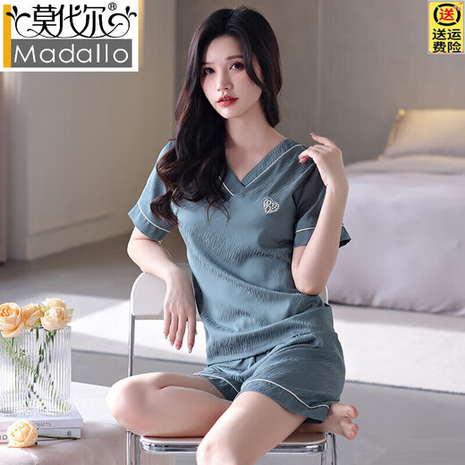 莫代尔冰丝睡衣女2025夏季新款薄款短袖短裤女士夏天休闲简约家居服套装 1342-绿色 M 建议80-100斤
