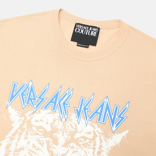 VERSACE JEANS COUTURE/[Season end discount] Men's T-shirt Fashionable casual round neck short sleeves E727-beige XL