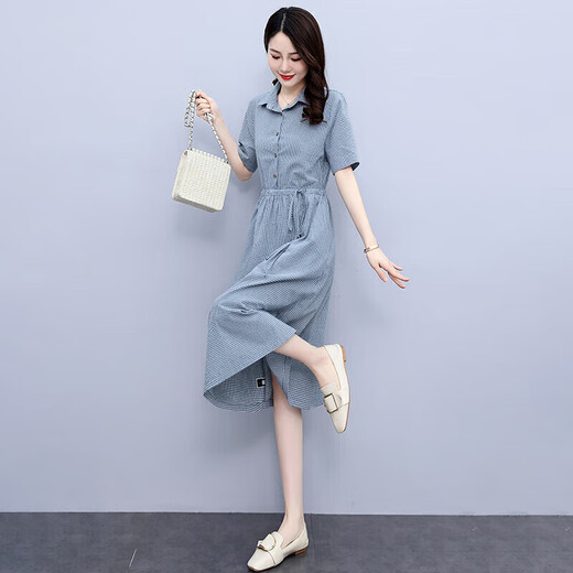 OLJ轻奢品牌亚麻衬衫裙连衣裙女2025年夏季新款收腰显瘦气质裙子 米灰色