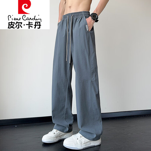 皮尔卡丹（pierre cardin）冰丝裤子男士夏季薄款帅气潮牌美式宽松百搭垂感直筒男生休闲长裤 6636#灰色 M