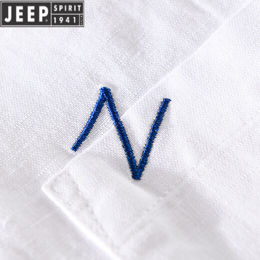 
JEEP SPIRIT men's linen lapel short-sleeved T-shirt loose shirt collar tops with collar T-shirt linen T-shirt linen summer suit 9711 blue dark color. XL